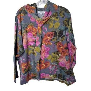 NorthStyle Women's 2X Floral Print Cowl Neck Long Sleeve Sweater Top